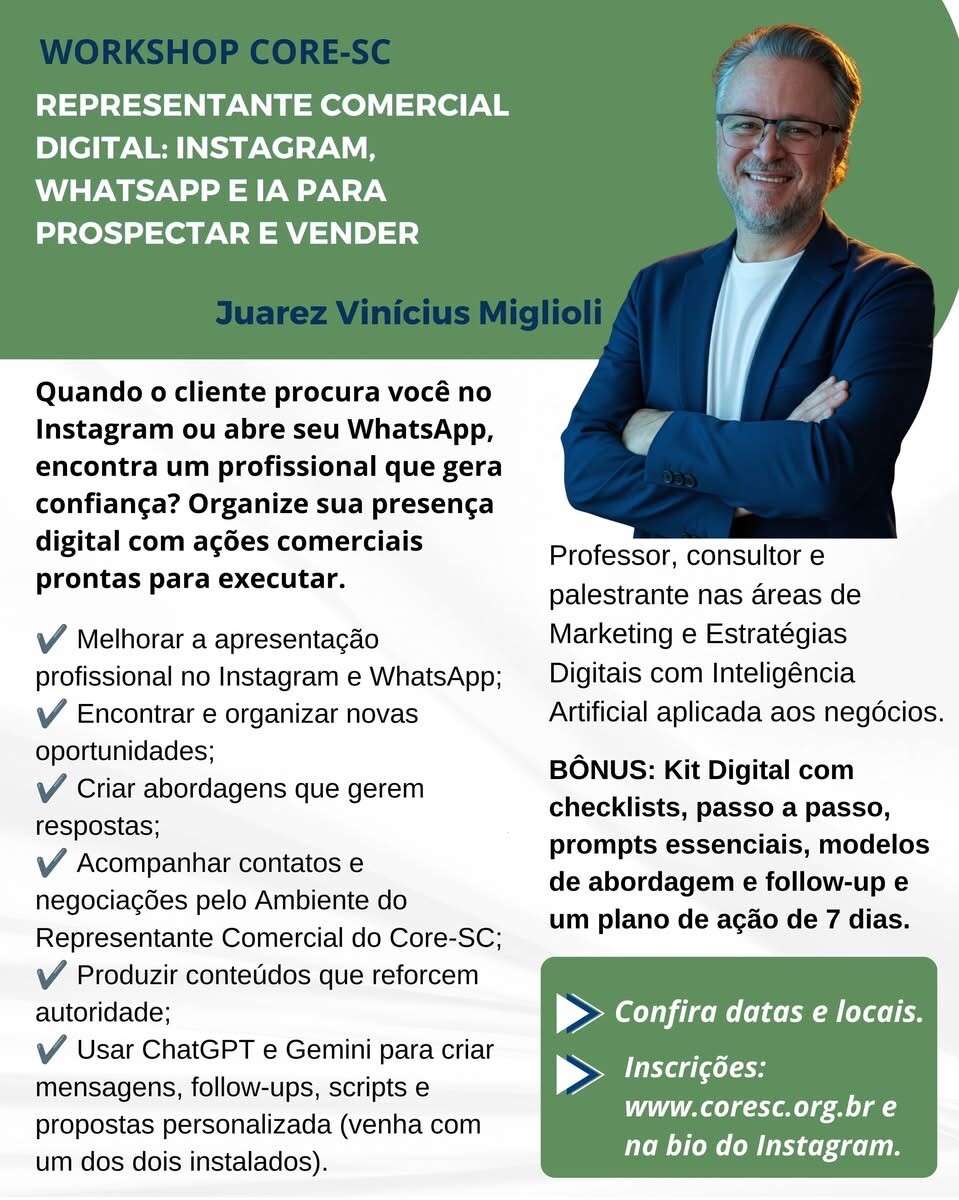 Workshop Representante Comercial Digital: Instagram, WhasApp e IA para prospectar e vender