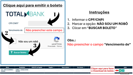 Instruções para emitir a segunda via boleto